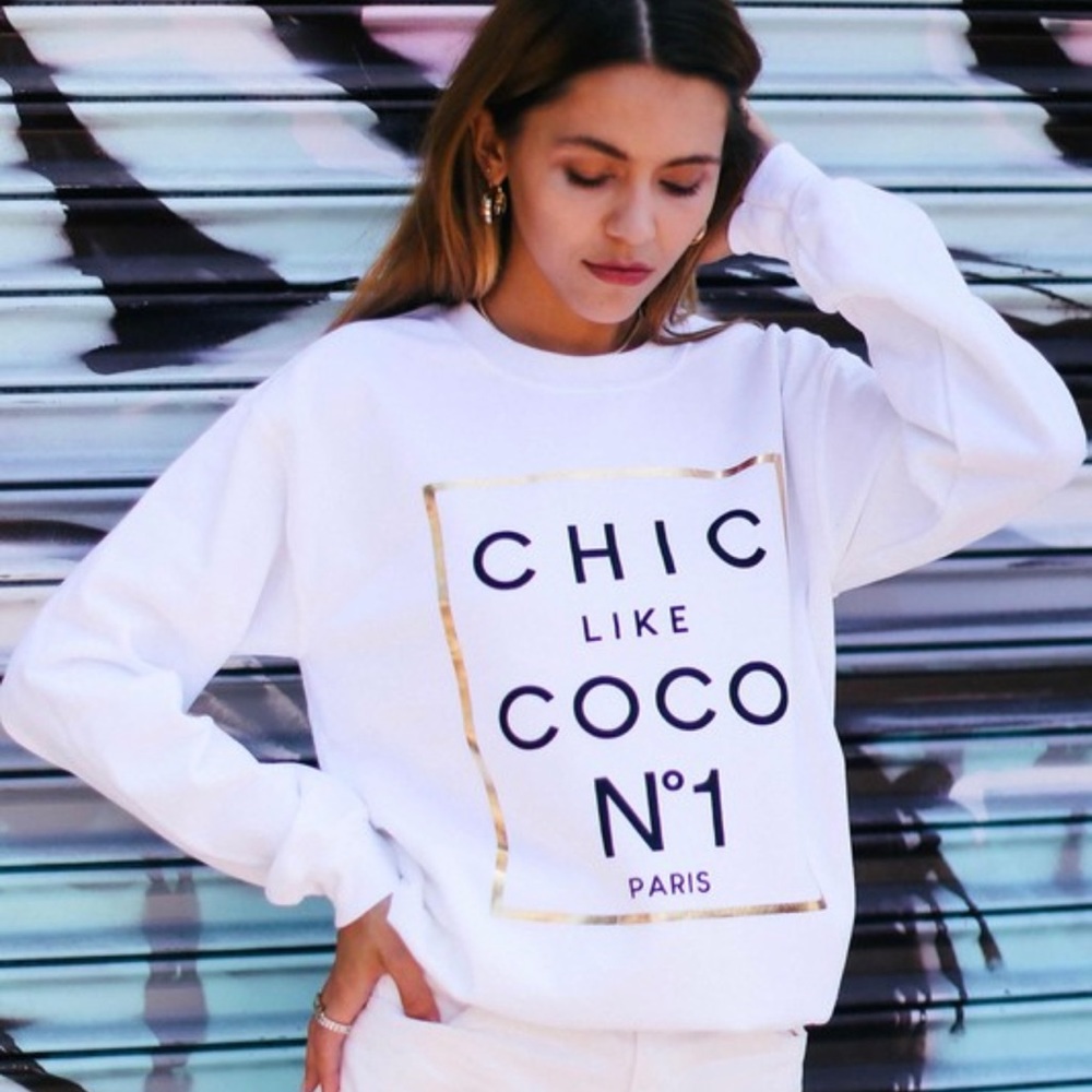 White 'Chic Like Coco N°1' Graphic Sweatshirt